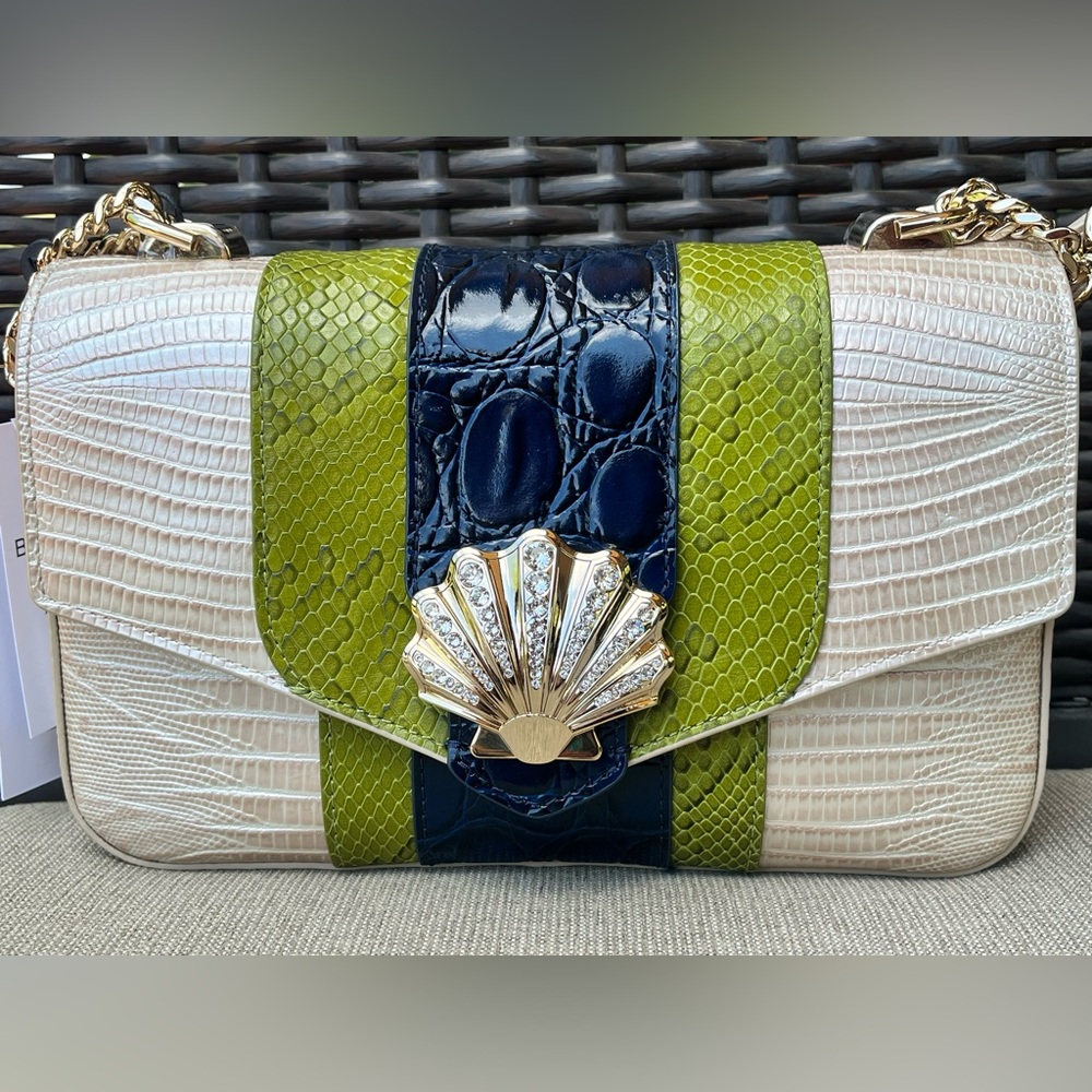 NWT Brahmin ROSA in MULTI ANTIGUO Convertible Chain & Leather Strap Bag